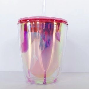 Iridescent Pink Tumbler Cup With Straw